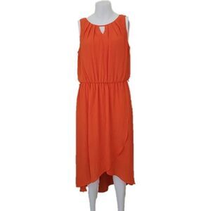 Sleeveless summer below knee dress neon bright tan